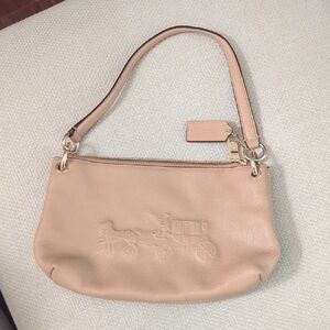 Coach Blush Pink Pebble Leather Shoulder Bag with Embossed Carriage